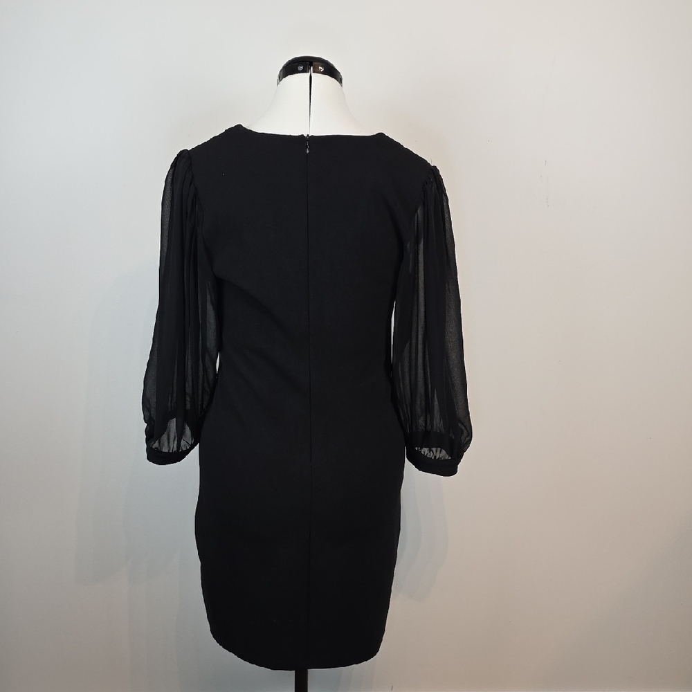Dynamite Black Mini Dress Sheer Balloon Sleeves V-Neck Size P/S (Small) - Picture 7 of 9
